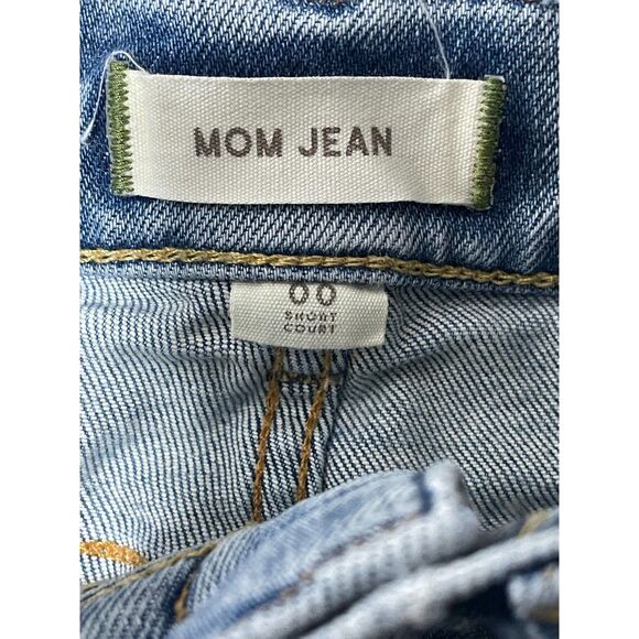 AE77 Mom Jean Distressed High Rise 00 Short Frayed Hem Organic Denim - Picture 4 of 8